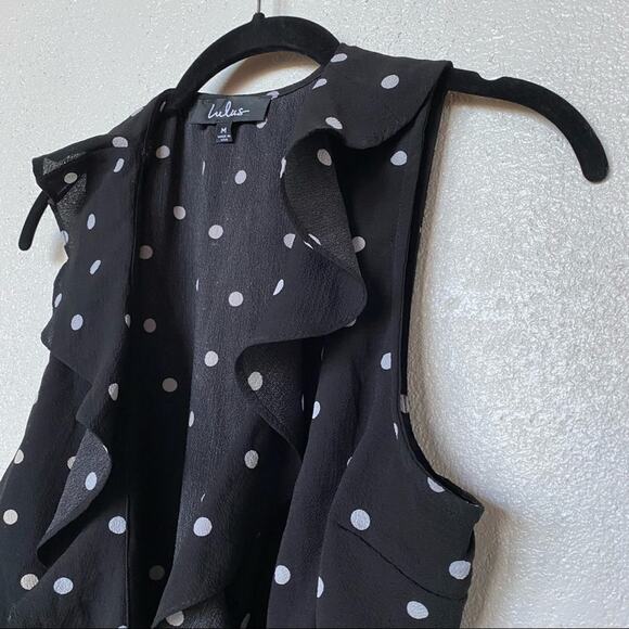 Lulu's Nightlife Black Polka Dot Wrap Dress Size Medium - Picture 4 of 12